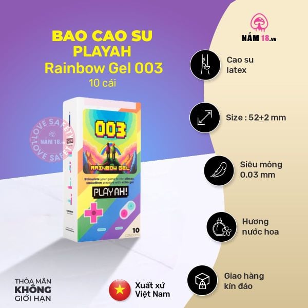  Bao Cao Su Siêu Mỏng PlayAh Rainbow Gel 003 