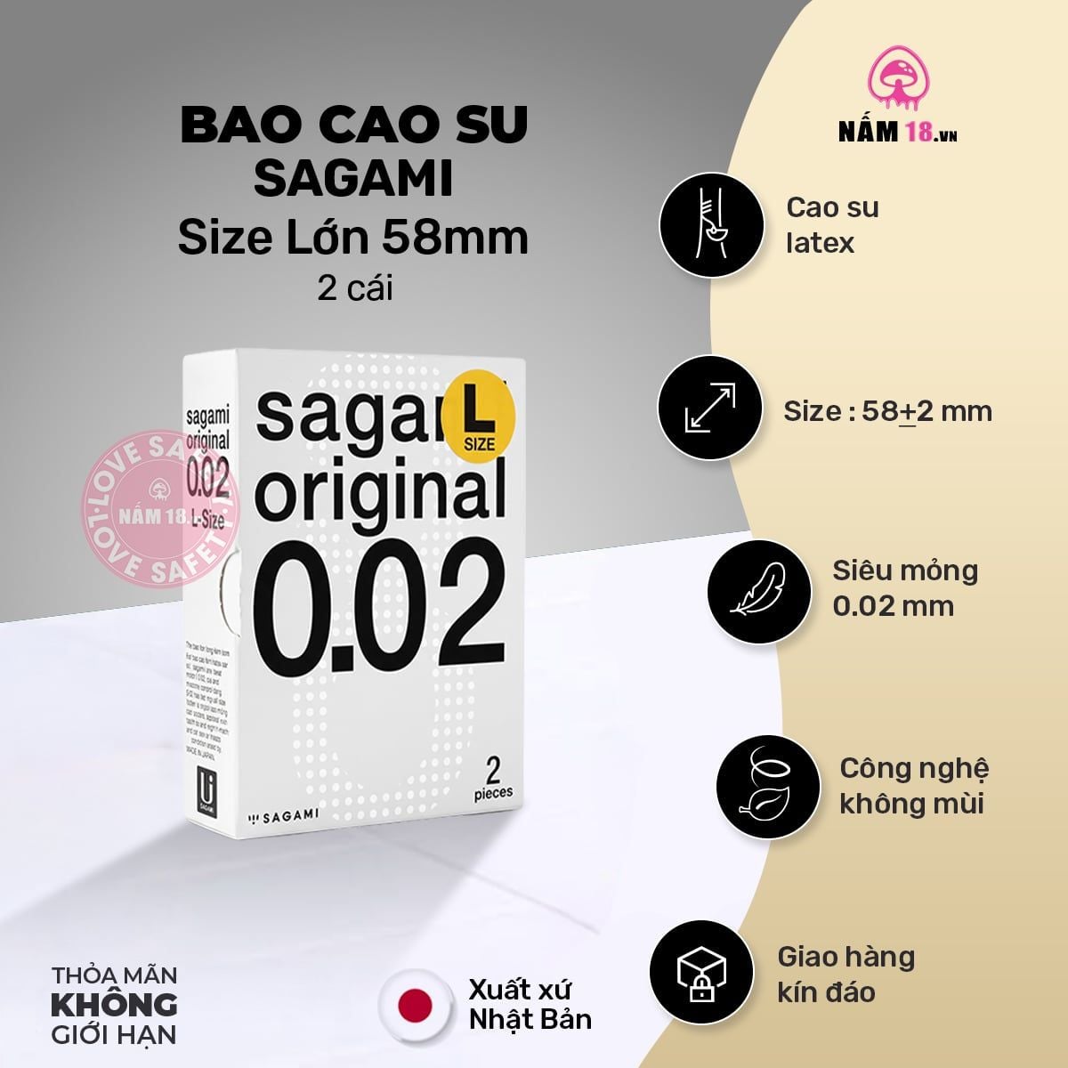  Bao Cao Su Size Lớn 58mm Siêu Mỏng Sagami 0.02mm 