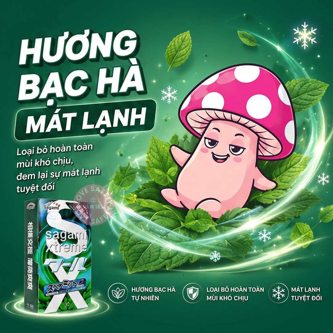  Bao Cao Su Hương Bạc Hà Sagami Xtreme Spearmint Mát Lạnh 