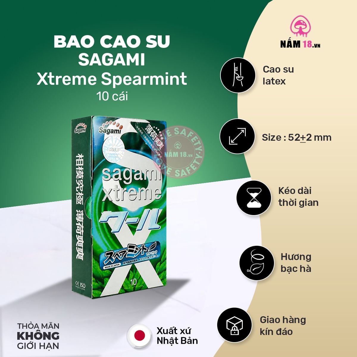 Bao Cao Su Hương Bạc Hà Sagami Xtreme Spearmint Mát Lạnh 
