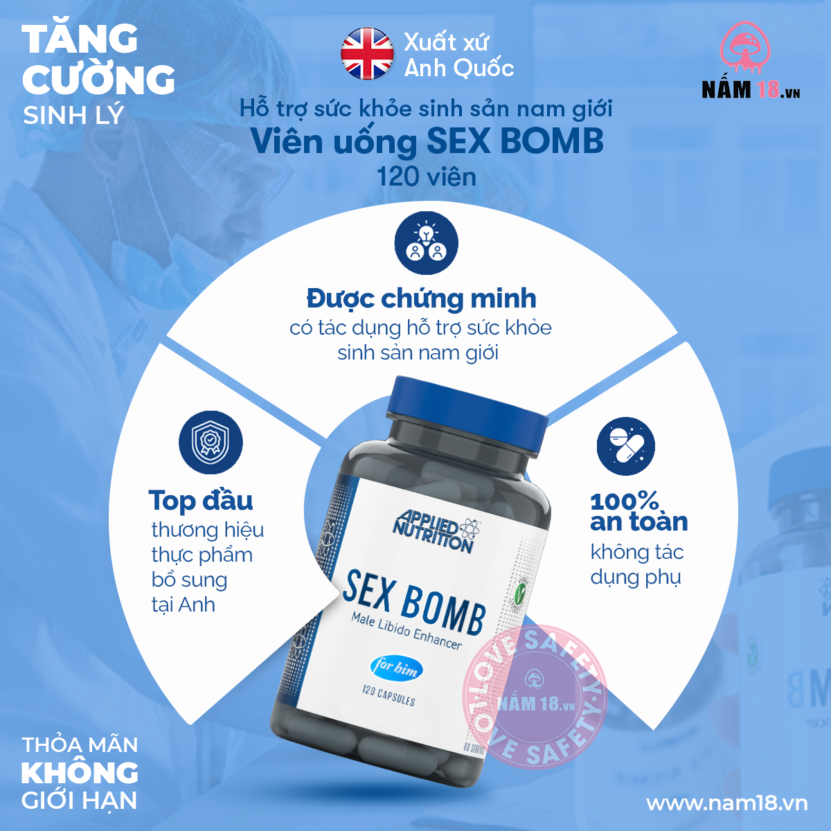  Viên Uống Tăng Cường Sinh Lý Sex Bomb for Him Applied Nutrition 