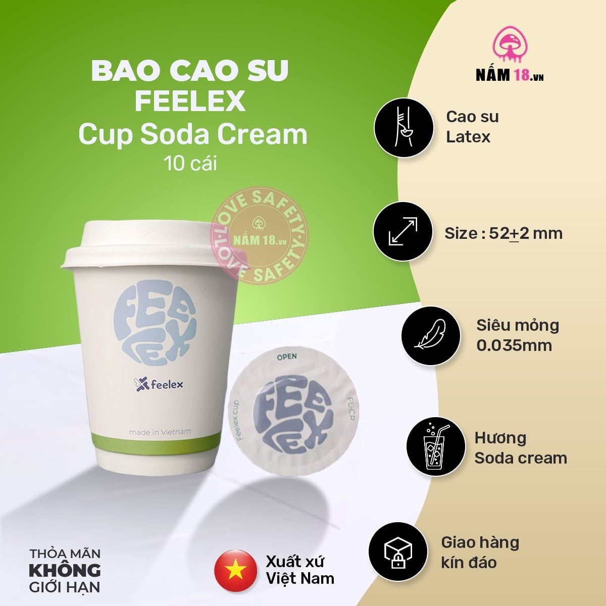  Bao Cao Su Siêu Mỏng Feelex Cup Hương Soda Cream 