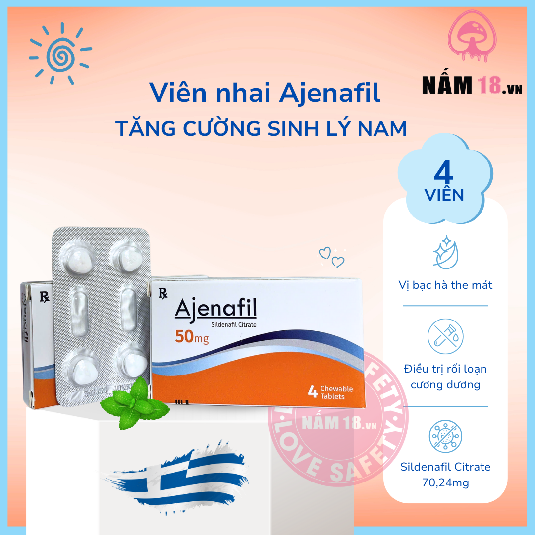  Viên Ngậm Cương Dương, Tăng Cường Sinh Lý Ajenafil 50mg Vị Bạc Hà 