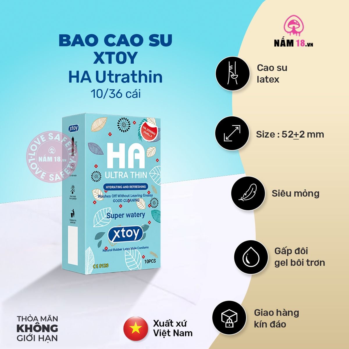  Bao Cao Su Siêu Mỏng Xtoy HA Utrathin Nhiều Gel 