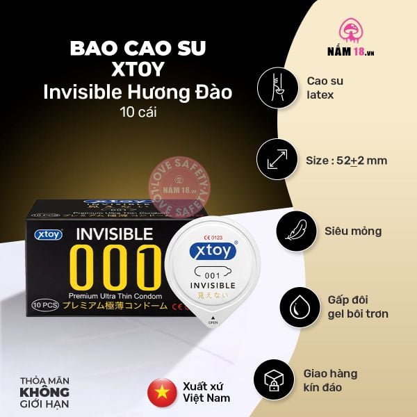  Bao Cao Su Siêu Mỏng Xtoy Invisible Hương Đào 
