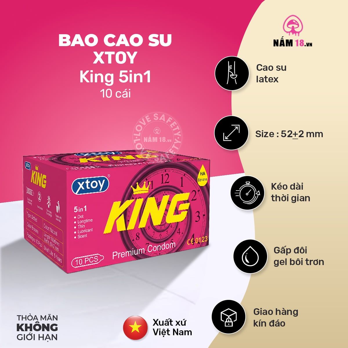  Bao Cao Su Kéo Dài Thời Gian Xtoy King 5in1 Hương Chuối 