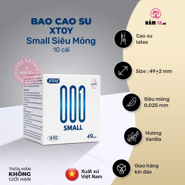  Bao Cao Su Size Nhỏ 49mm Xtoy Small Siêu Mỏng Hương Vani 