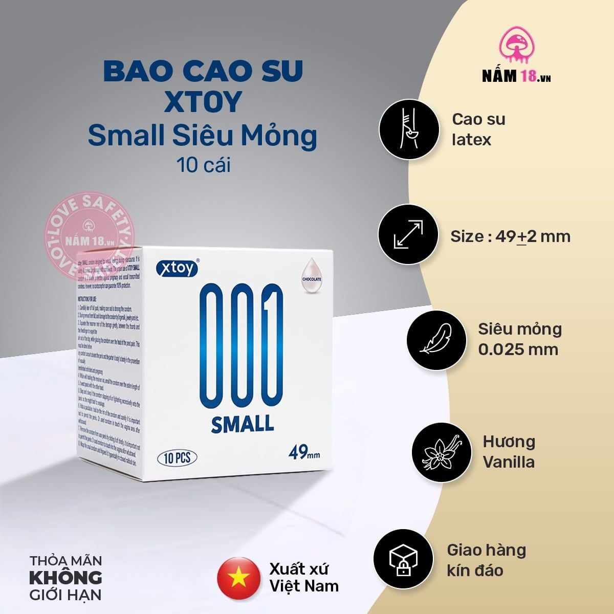  Bao Cao Su Size Nhỏ 49mm Xtoy Small Siêu Mỏng Hương Vani 