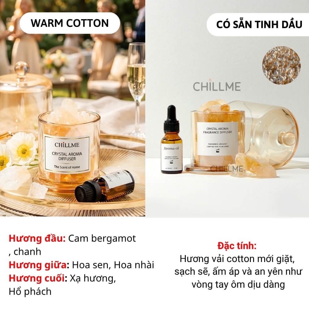  Bộ khuếch tán tinh dầu thơm phòng Chillme đá thạch anh làm quà tặng trang trí decor sang trọng 