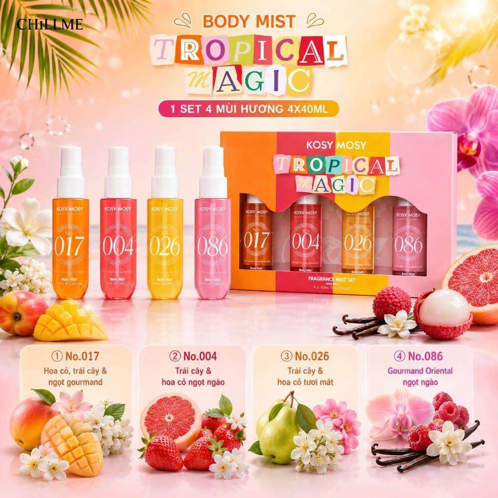  Bộ Body Mist Xịt Thơm Toàn Thân 4 x 40ml Tropical Magic 