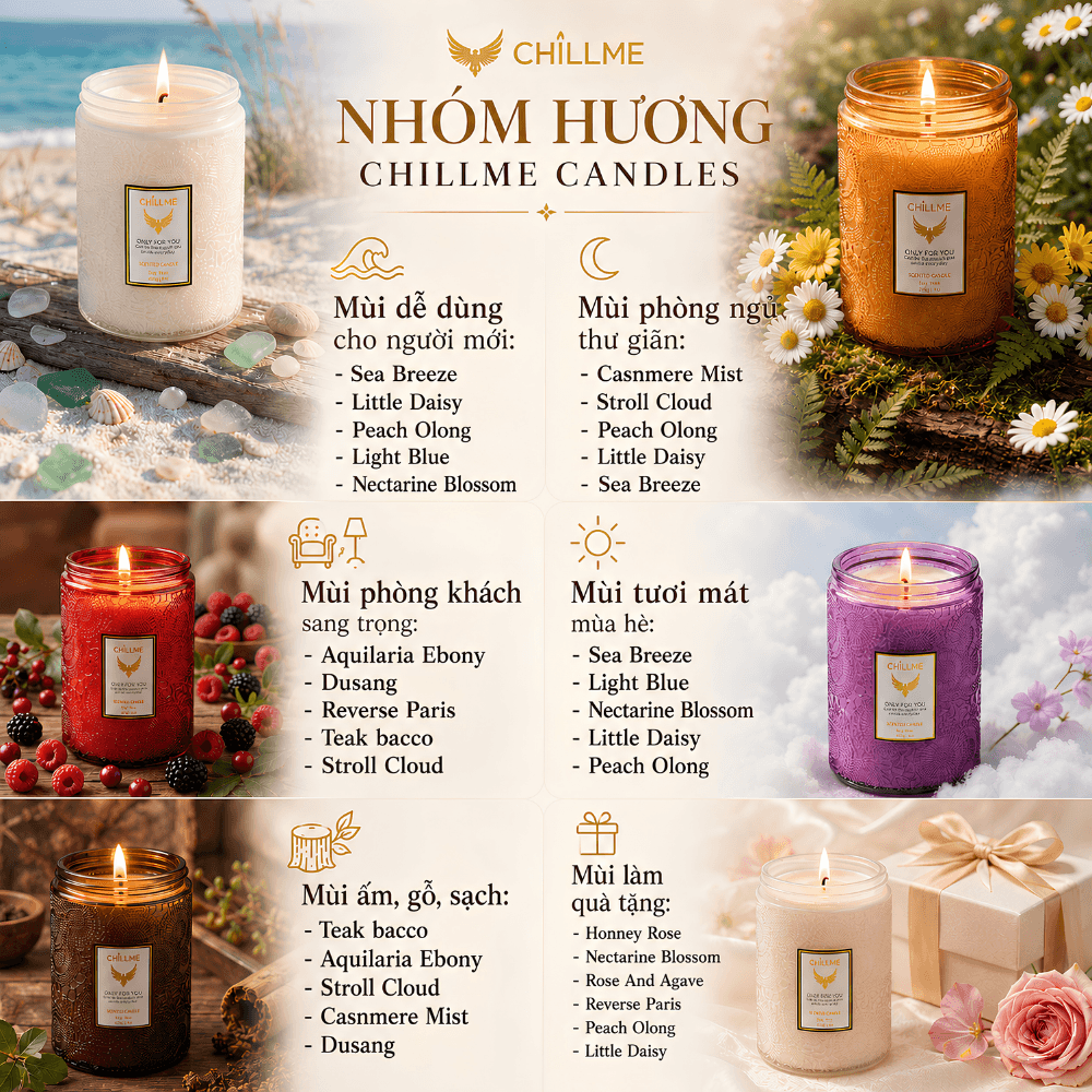  Nến thơm tinh dầu size L Chillme 785g sáp đậu nành không khói hương thơm thư giãn nhẹ nhàng 
