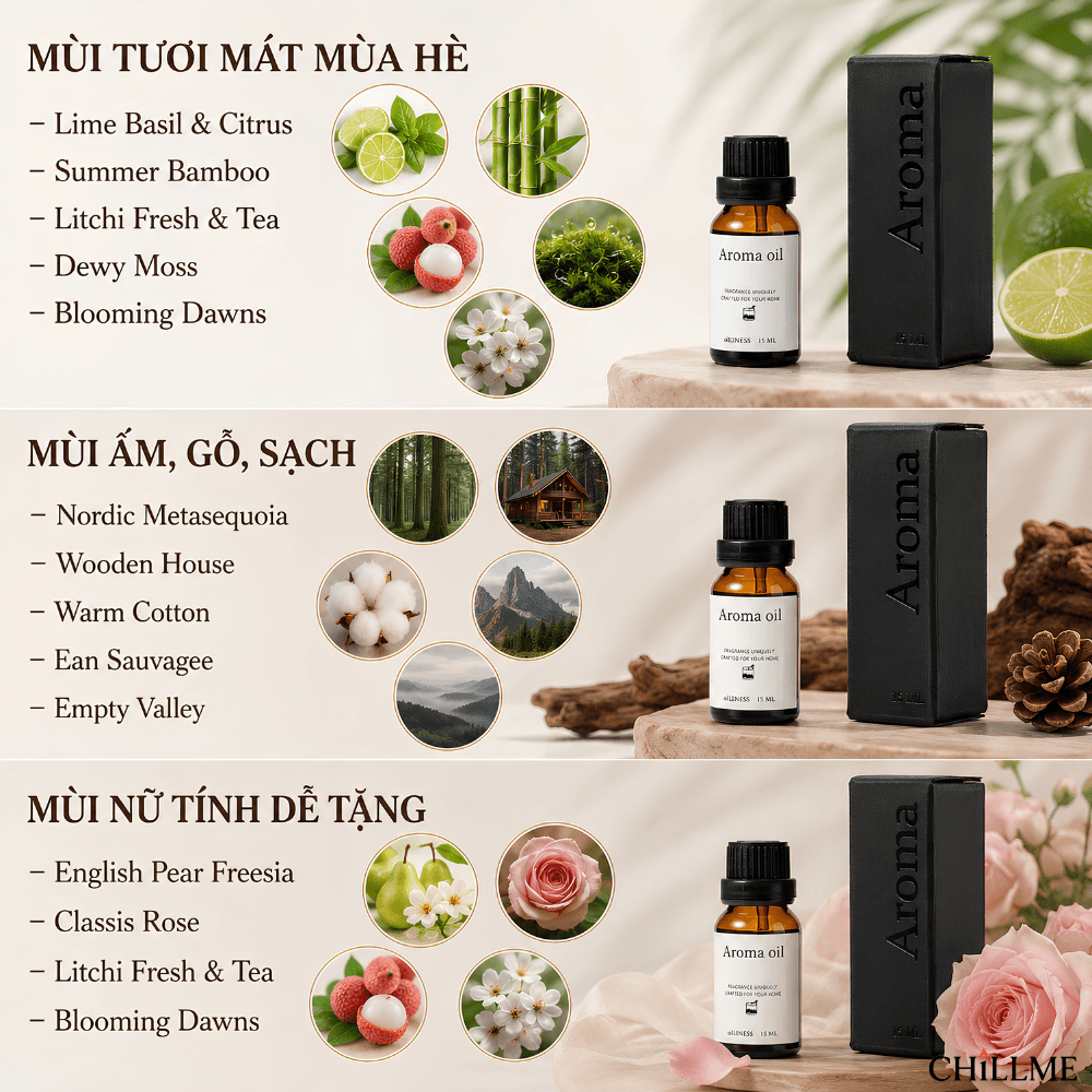  Tinh dầu nguyên chất Chillme 15ml sử dụng cho máy xông khuyếch tán tinh dầu dễ chịu 