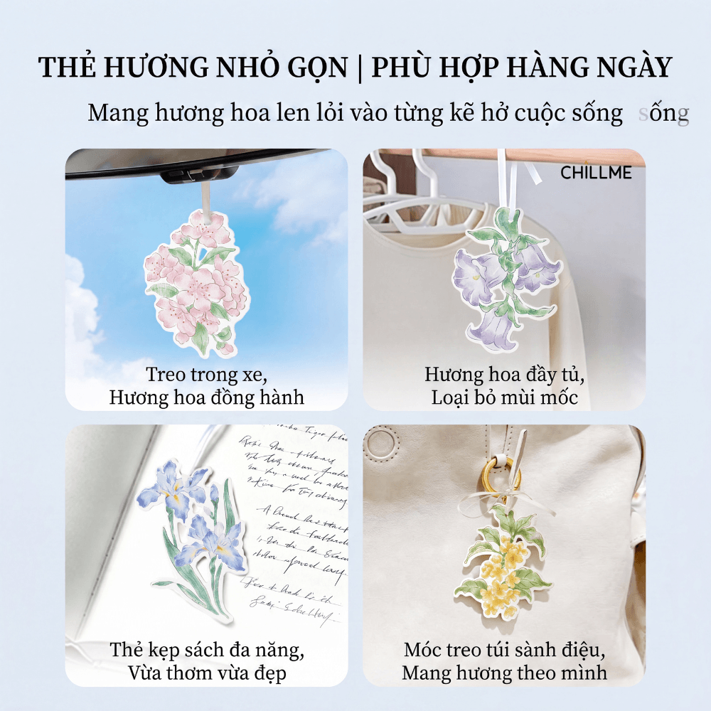  Thẻ thơm treo xe ô tô Chillme phù hợp treo tủ quần áo, phòng ngủ, phòng khách, quà tặng doanh nghiệp 