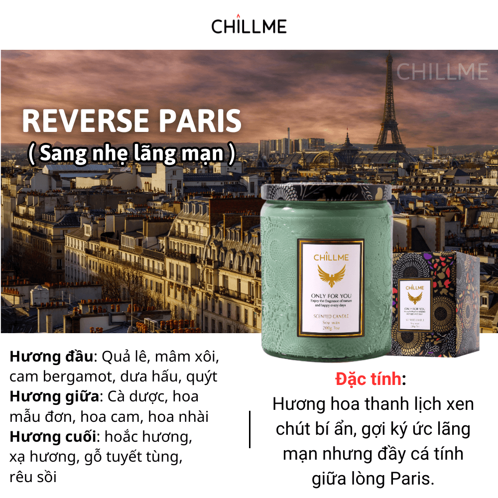  Nến thơm phòng tinh dầu chillme Luxury 400g ( 200g sáp ) organic không khói dễ ngủ trang trí - LXR 