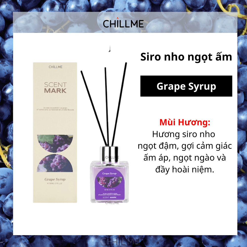  Lọ tinh dầu thơm phòng khuếch tán 50ml Chillme que gỗ hương trái cây khử mùi thư giãn quà tặng Reed Diffuser 