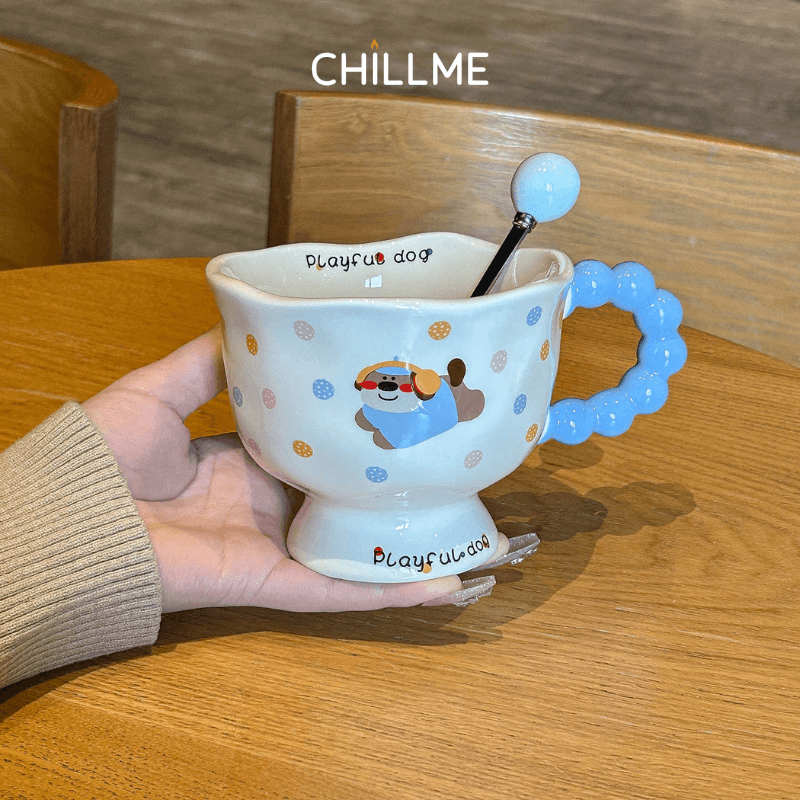  Cốc uống nước cute Gốm Sứ Hình Chú Mèo Cún  Dễ Thương Tay Cầm Kiểu Mới Có Thìa Kèm Hộp Quà Tặng Sinh Nhật Tinh Tế -  LSCM01 