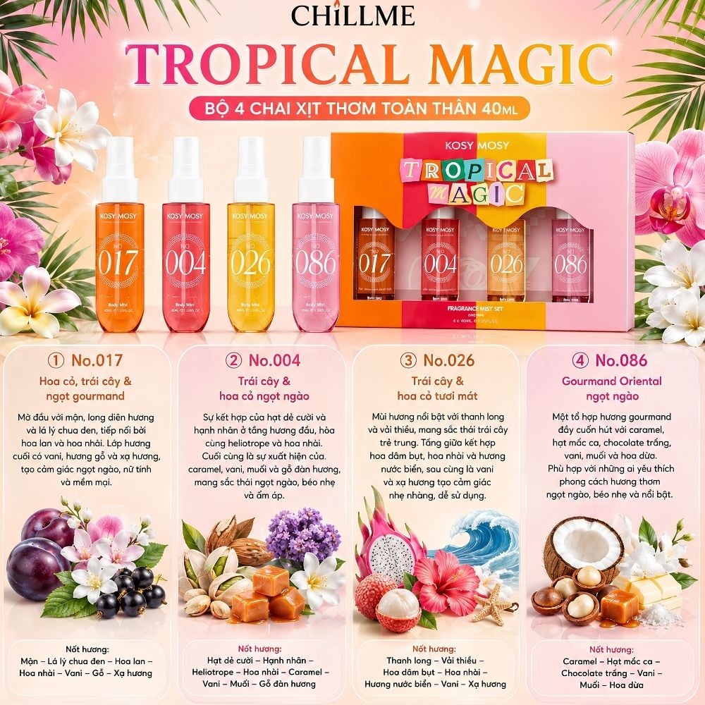  Bộ Body Mist Xịt Thơm Toàn Thân 4 x 40ml Tropical Magic 