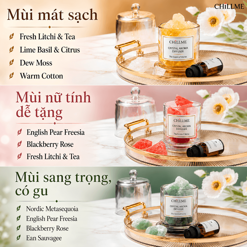 Bộ khuếch tán tinh dầu thơm phòng Chillme đá thạch anh làm quà tặng trang trí decor sang trọng 