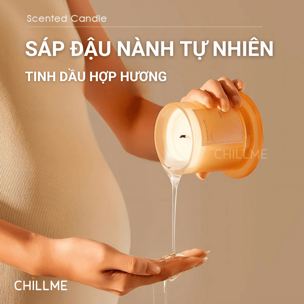  Nến thơm phòng quà tặng sáp đậu nành Chillme nắp chụp thuỷ tinh sang trọng candles khử mùi trang trí 