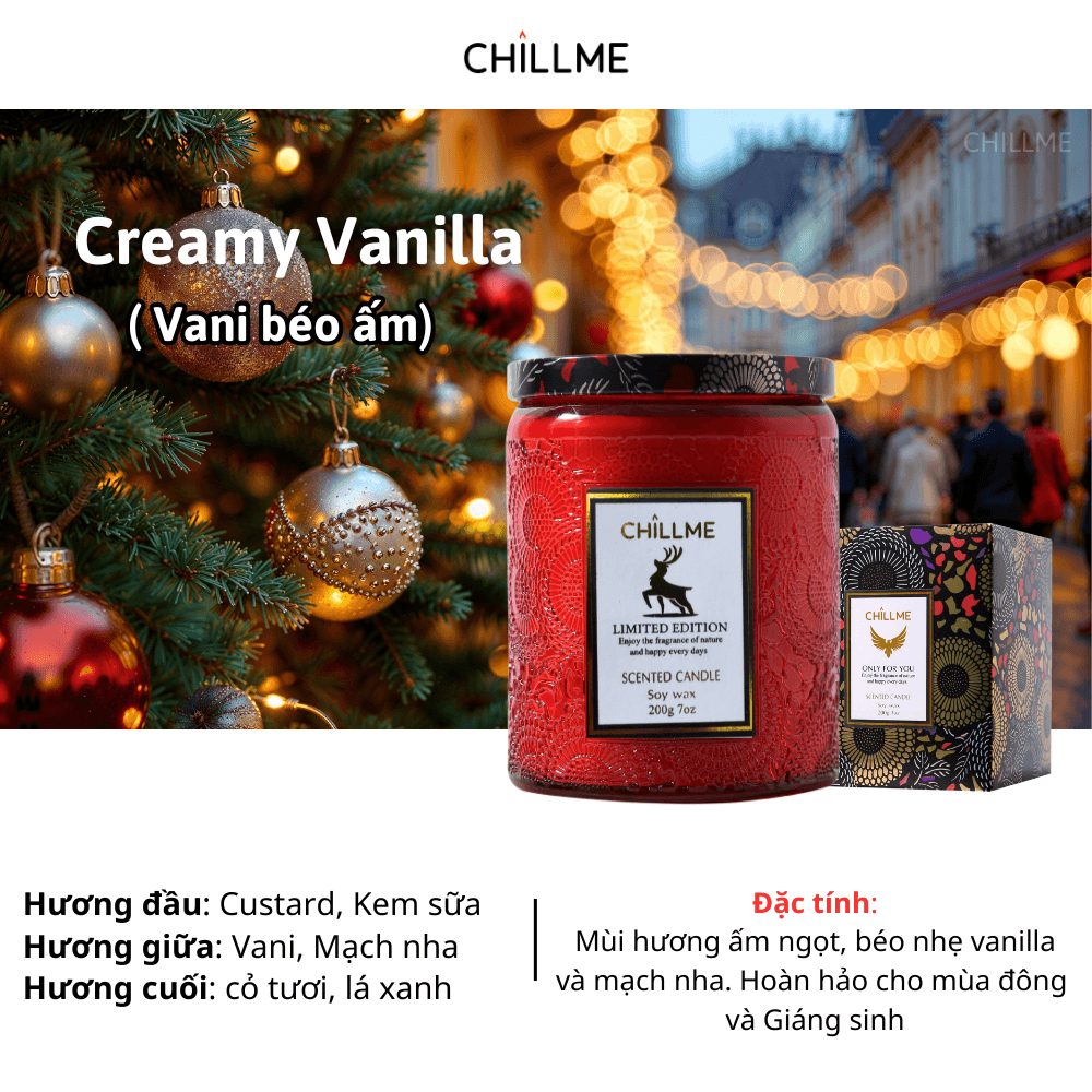  Nến thơm phòng tinh dầu chillme Luxury 400g ( 200g sáp ) organic không khói dễ ngủ trang trí - LXR 