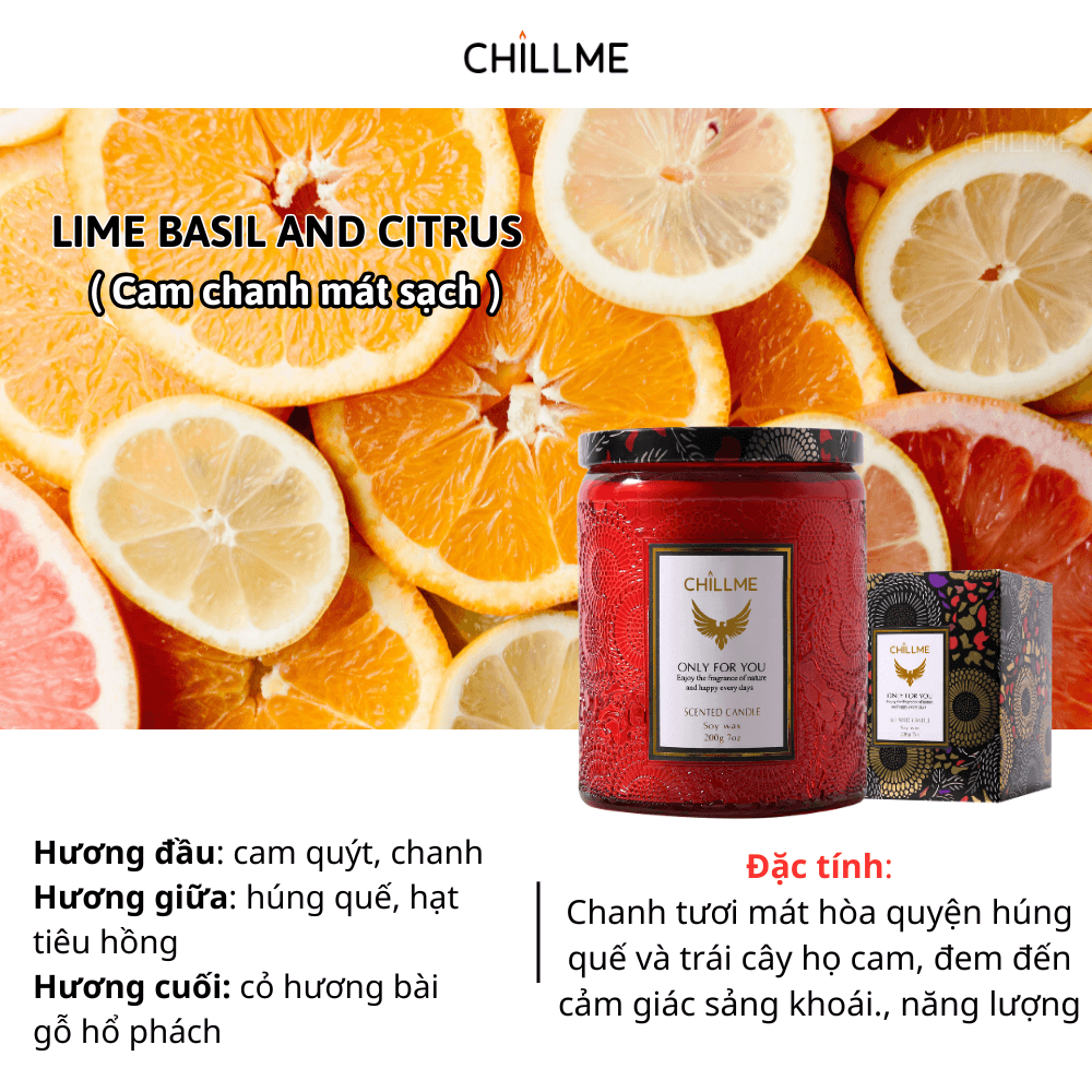  Nến thơm phòng tinh dầu chillme Luxury 400g ( 200g sáp ) organic không khói dễ ngủ trang trí - LXR 