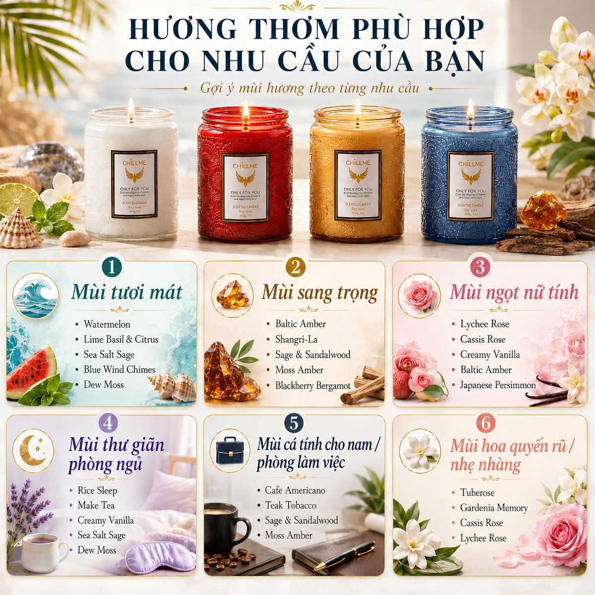  Nến thơm phòng tinh dầu chillme Luxury 400g ( 200g sáp ) organic không khói dễ ngủ trang trí - LXR 