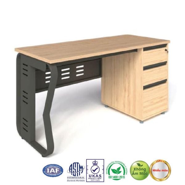 Bàn làm việc chân sắt 1m2 có yếm và hộc 3 ngăn kéo 1903.1B12H6
