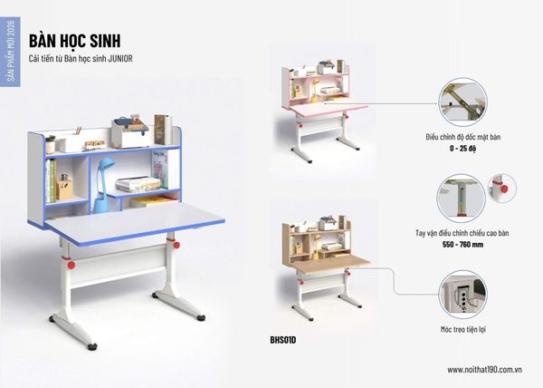 Bàn Học Thông Minh nâng hạ nghiêng mặt BHS01D