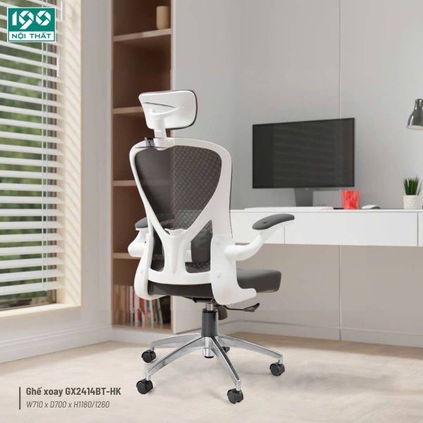 Ghế Xoay lưới tay gấp mở nhựa trắng GX2414BT