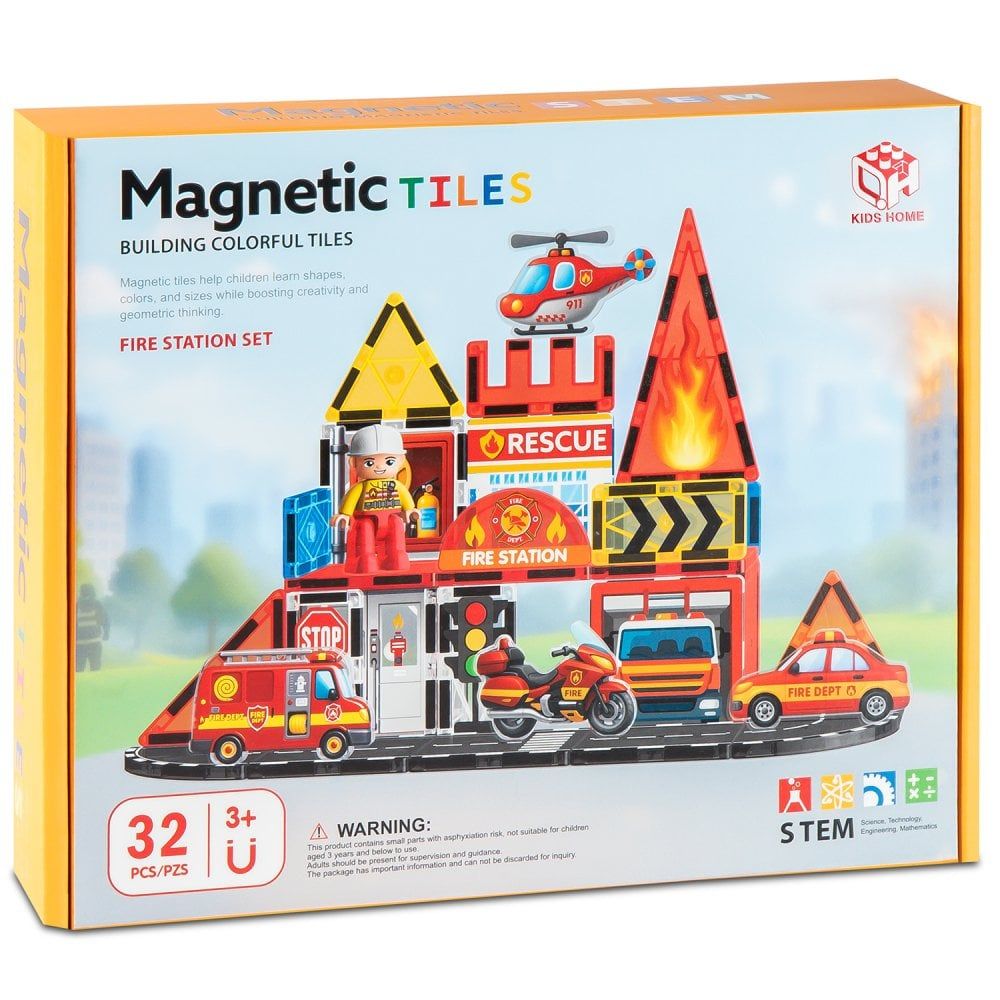  Đồ chơi giáo dục : Bộ xếp hình nam châm Magnetic Tiles Chủ Đề Cảnh Sát & Cứu Hỏa, 3ages+, No. 188-M513,M516 