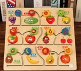  Đồ chơi giáo dục : Bảng Ghép Hình Di Chuyển Tìm Vị Trí Bằng Gỗ Cho Bé (Chủ Đề: Trái Cây, Động Vật) No. JHTOY-223,224 