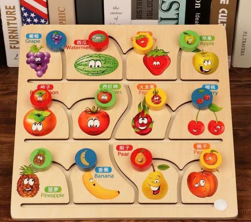 Đồ chơi giáo dục : Bảng Ghép Hình Di Chuyển Tìm Vị Trí Bằng Gỗ Cho Bé (Chủ Đề: Trái Cây, Động Vật) No. JHTOY-223,224 