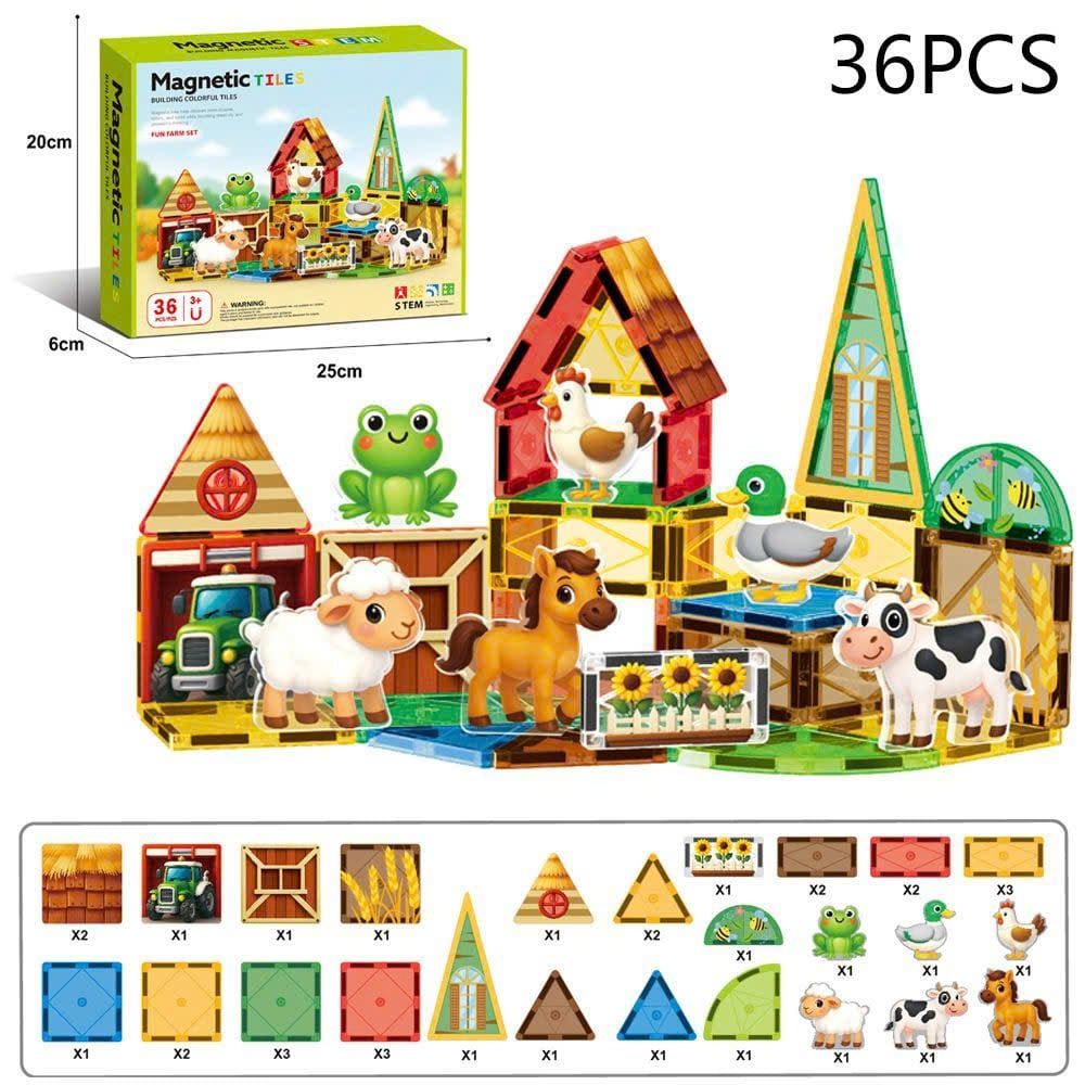  Đồ chơi giáo dục : Bộ xếp hình nam châm Magnetic Tiles Chủ Đề Nông Trại & Khủng Long, 3ages+, No. 188-M507, M523 