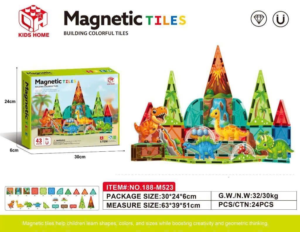  Đồ chơi giáo dục : Bộ xếp hình nam châm Magnetic Tiles Chủ Đề Nông Trại & Khủng Long, 3ages+, No. 188-M507, M523 