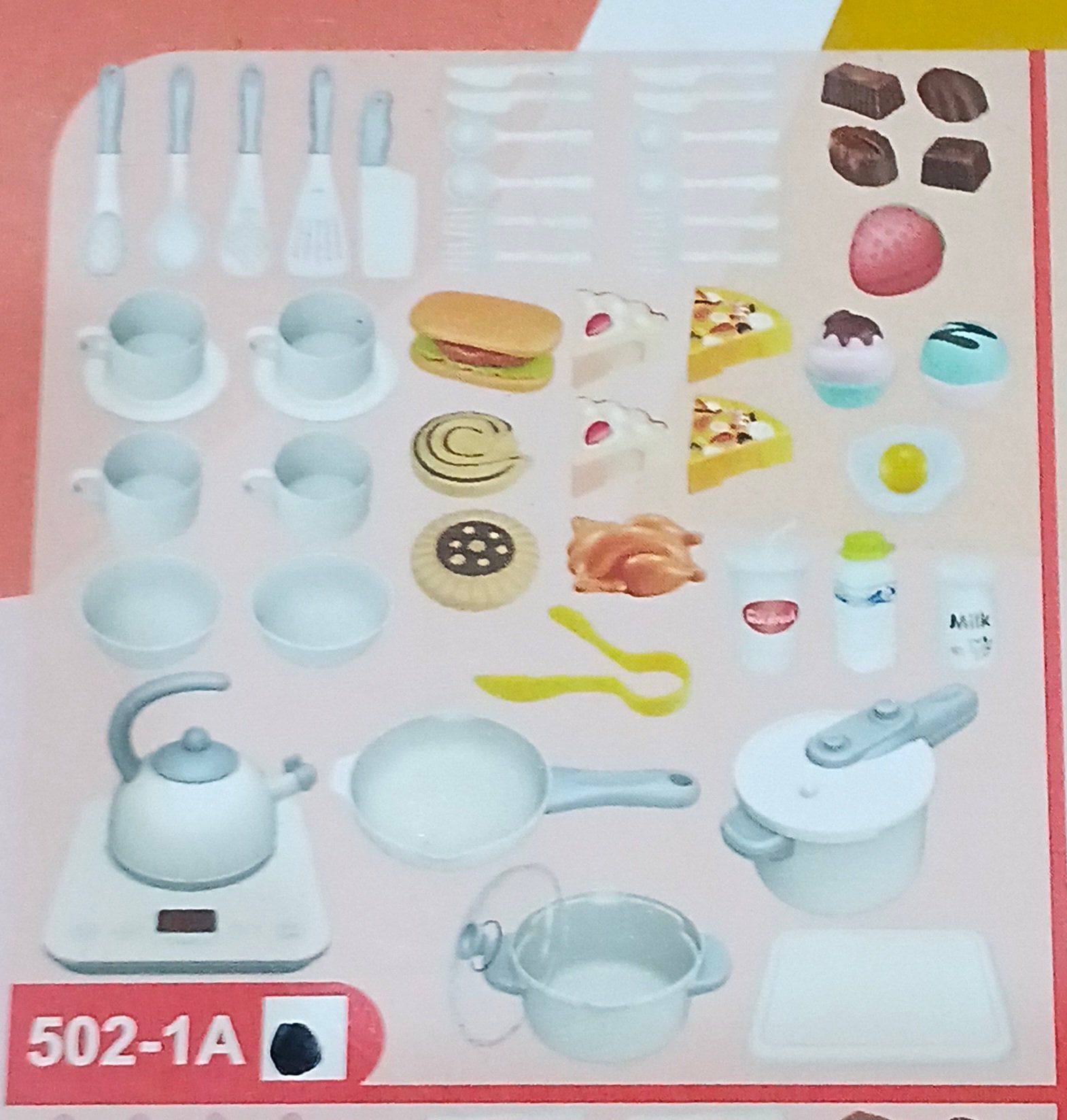  Đồ chơi nhập vai: bộ bếp điện từ (Nồi, ấm, chảo, tách, bánh), dùng pin, 6ages+ No. 502-1A 