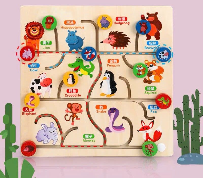  Đồ chơi giáo dục : Bảng Ghép Hình Di Chuyển Tìm Vị Trí Bằng Gỗ Cho Bé (Chủ Đề: Trái Cây, Động Vật) No. JHTOY-223,224 
