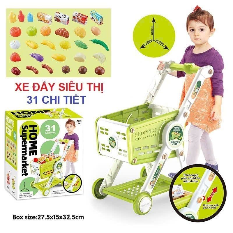  Đồ chơi nhập vai : XE ĐẨY SIÊU THỊ ĐỒ CHƠI CHO BÉ 31 CHI TIẾT – CÓ TAY CẦM ĐIỀU CHỈNH, 3ages+, No. H533A 