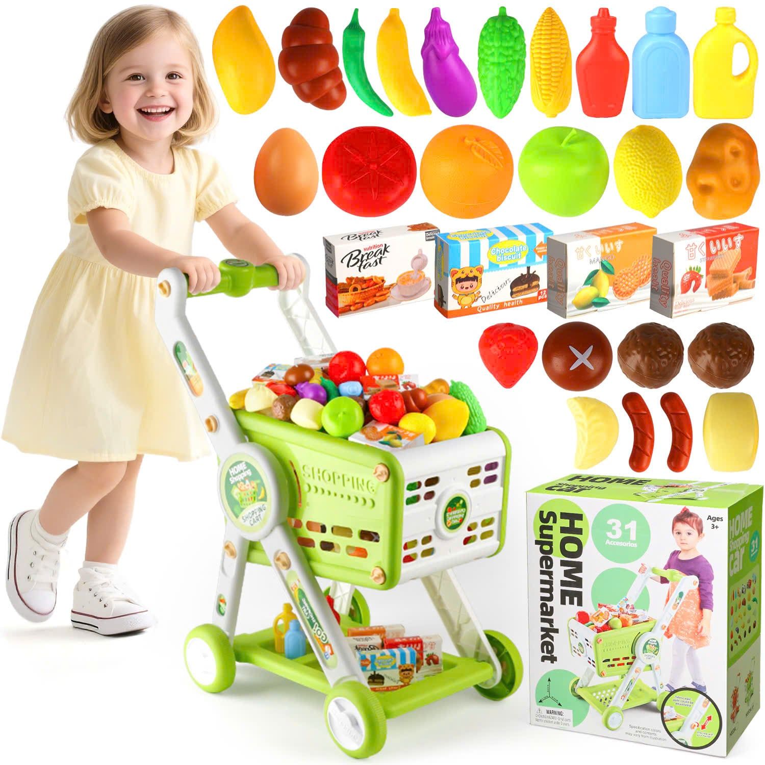  Đồ chơi nhập vai : XE ĐẨY SIÊU THỊ ĐỒ CHƠI CHO BÉ 31 CHI TIẾT – CÓ TAY CẦM ĐIỀU CHỈNH, 3ages+, No. H533A 