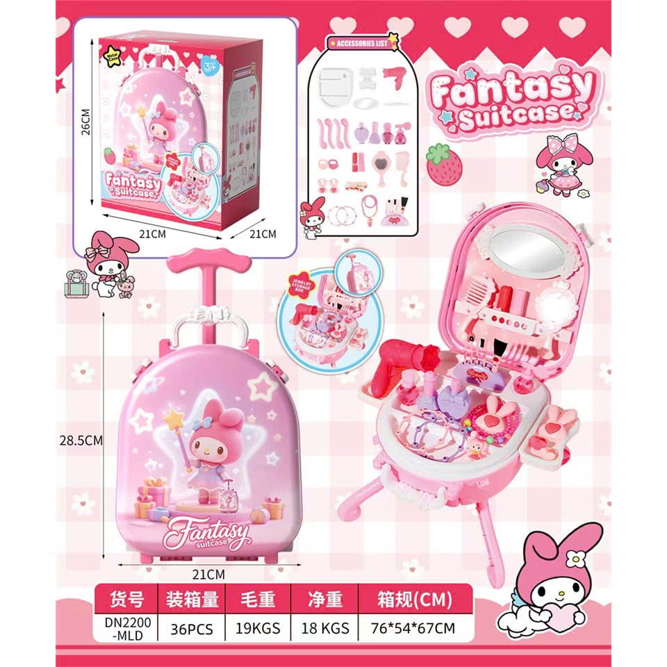  Đồ chơi nhập vai : Bộ đồ chơi vali kéo trang điểm Kuromi và Melody cho bé FANTASY SUITCASE, 3ages+, No. DN2200 