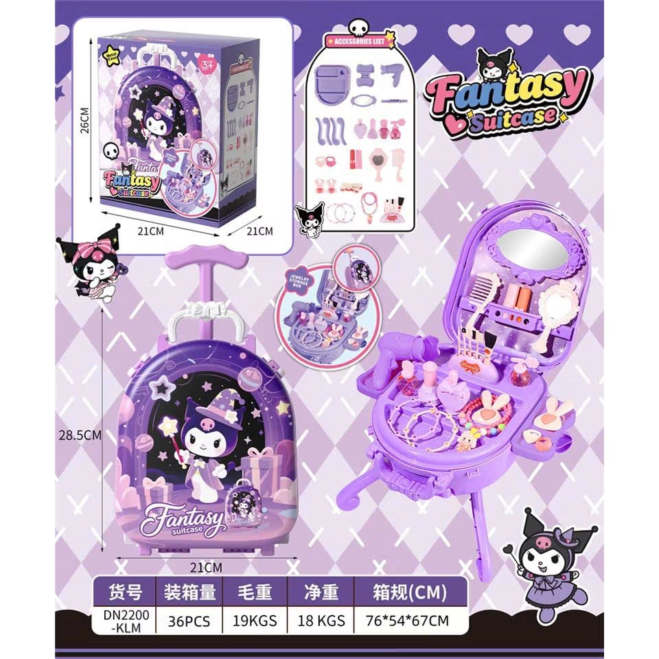  Đồ chơi nhập vai : Bộ đồ chơi vali kéo trang điểm Kuromi và Melody cho bé FANTASY SUITCASE, 3ages+, No. DN2200 