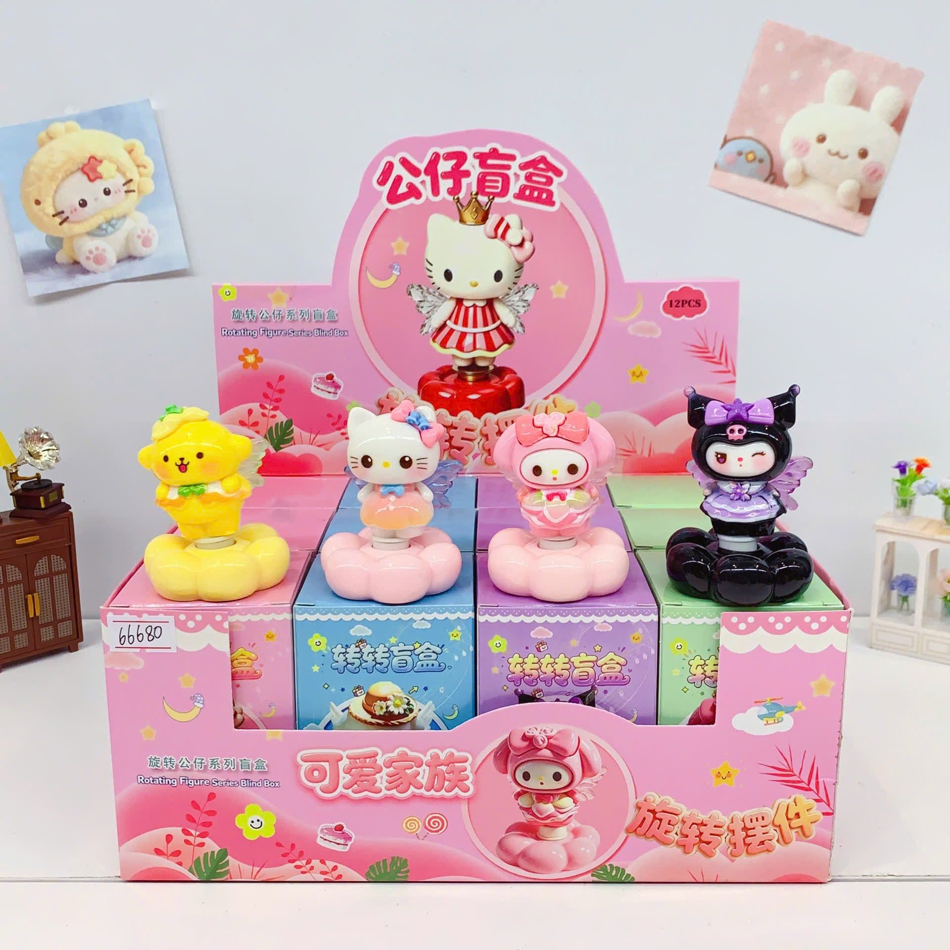  BLINDBOX : Mô hình đế hoa thỏ tím, thỏ trắng, thỏ hồng, gấu vàng xoay xoay đáng yêu, 3ages+ No. 66680 