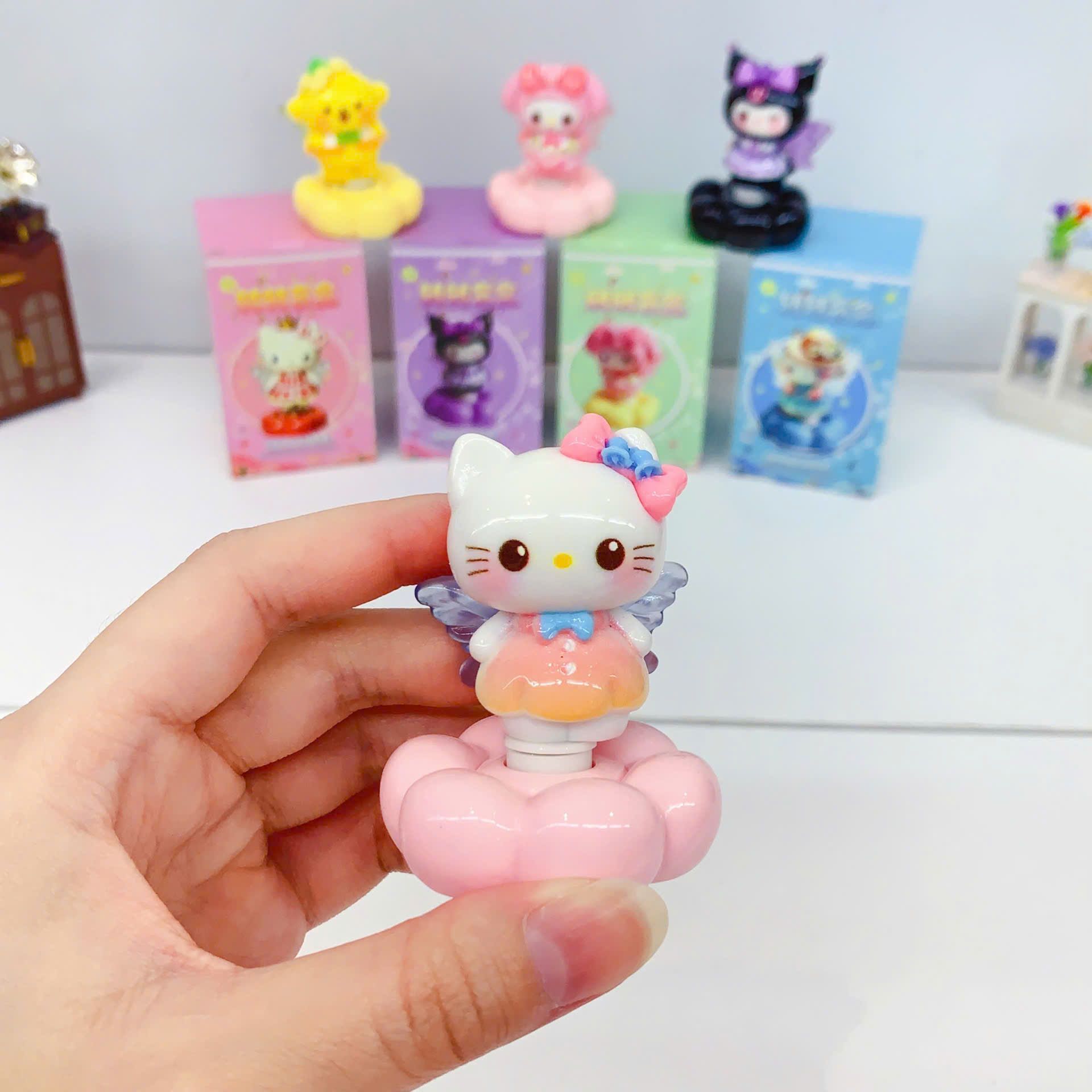  BLINDBOX : Mô hình đế hoa thỏ tím, thỏ trắng, thỏ hồng, gấu vàng xoay xoay đáng yêu, 3ages+ No. 66680 