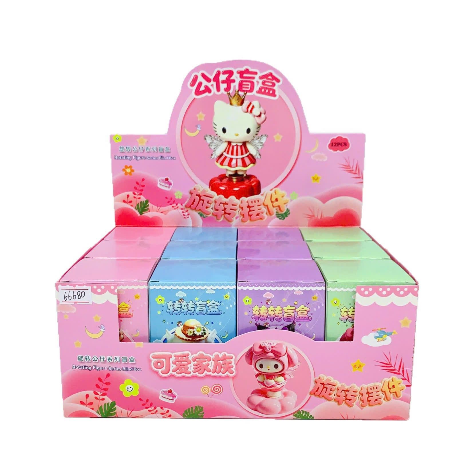  BLINDBOX : Mô hình đế hoa thỏ tím, thỏ trắng, thỏ hồng, gấu vàng xoay xoay đáng yêu, 3ages+ No. 66680 