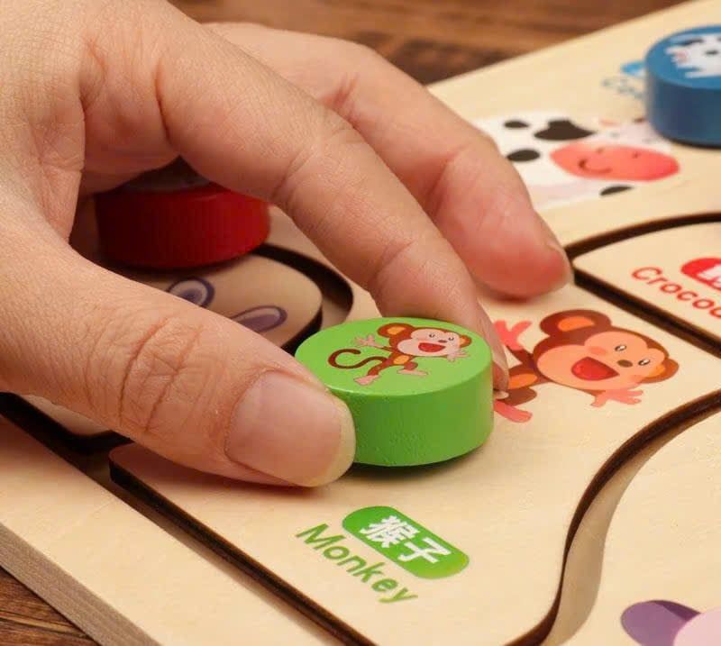  Đồ chơi giáo dục : Bảng Ghép Hình Di Chuyển Tìm Vị Trí Bằng Gỗ Cho Bé (Chủ Đề: Trái Cây, Động Vật) No. JHTOY-223,224 