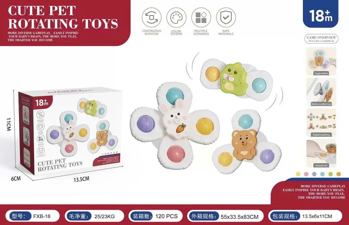  Đồ chơi vận động : Bộ 3 con xoay hình con vật dễ thương cho bé (18+M), No. FXB-18 