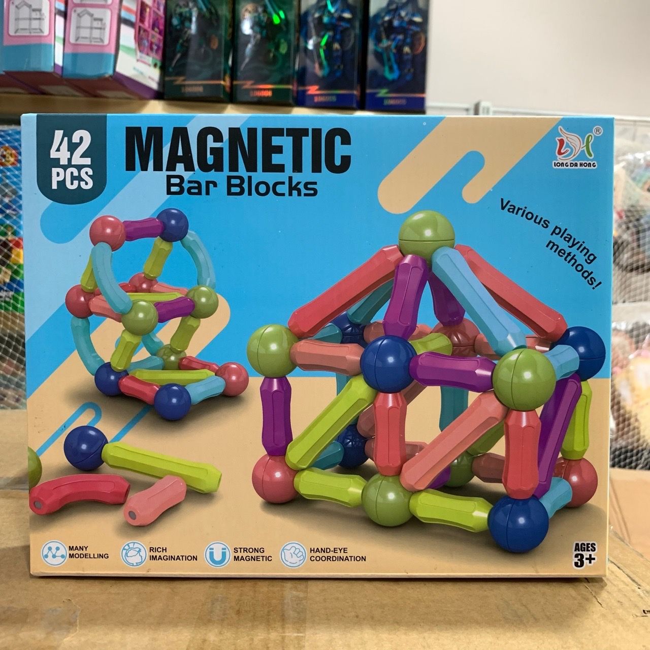  Đồ chơi lắp ghép : bộ xếp khối từ tính (Magnetic bar blocks) 42pcs, +3ages, No. H03 