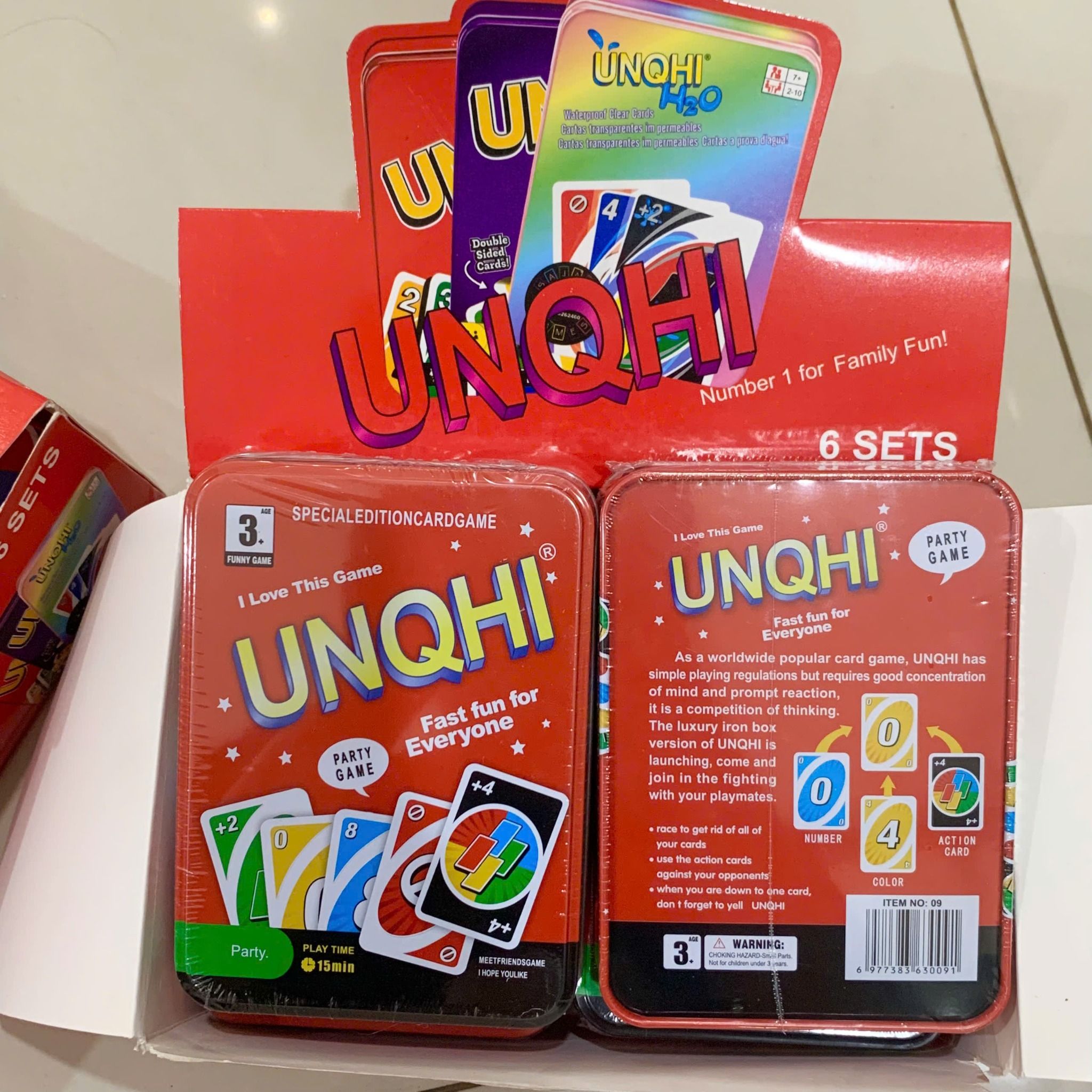  Đồ chơi trí tuệ : MỘT BỘ UNO 108 CARD HỘP THIẾC , ĐỒ CHƠI BOARD GAME 2-10 người chơi, 7ages+, No. 06, 08, 09 