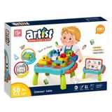  Đồ chơi giáo dục: Bộ bàn xếp hình kèm bàn vẽ khủng long 2in1 50pcs (Xanh dương) No. 188T-13 