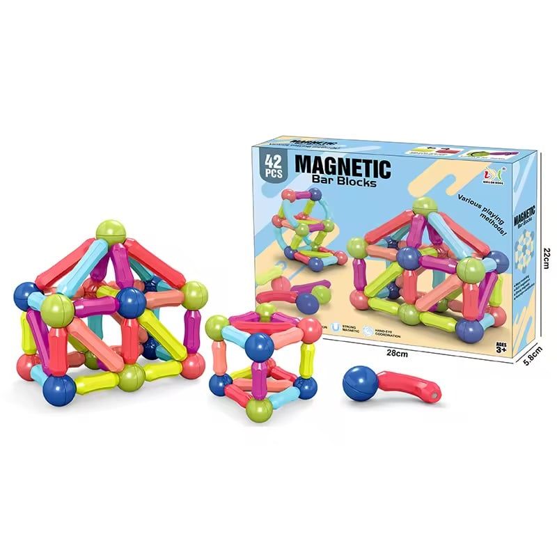  Đồ chơi lắp ghép : bộ xếp khối từ tính (Magnetic bar blocks) 42pcs, +3ages, No. H03 