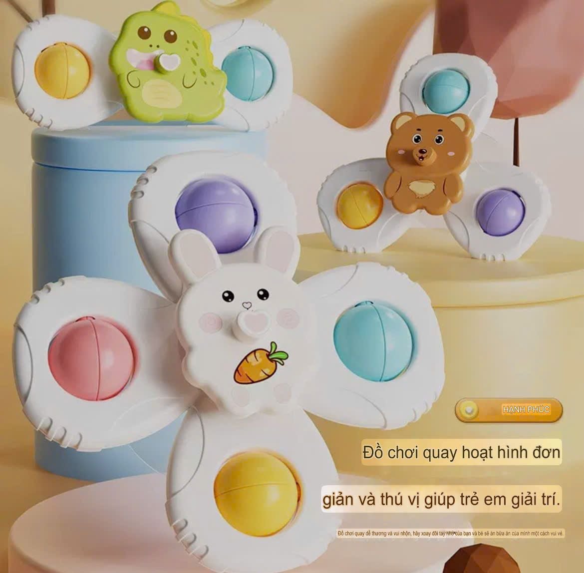  Đồ chơi vận động : Bộ 3 con xoay hình con vật dễ thương cho bé (18+M), No. FXB-18 